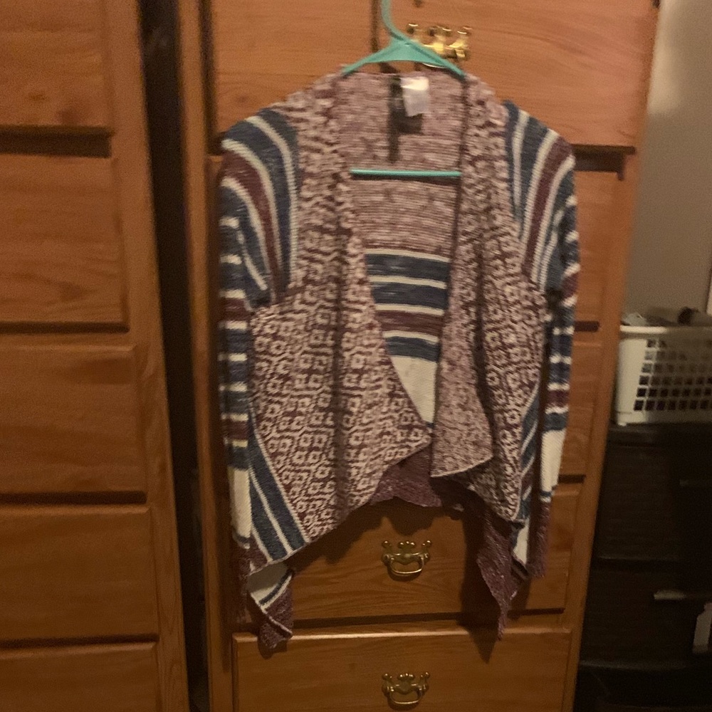 Red white,navy blue cardigan